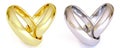 Wedding rings set of gold and silver metal isolated on white background,love concept. Royalty Free Stock Photo