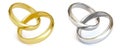 Wedding rings set of gold and silver metal isolated on white background,love concept. Royalty Free Stock Photo