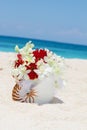 Wedding rings on a shell on beach Royalty Free Stock Photo