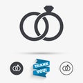 Wedding rings sign icon. Engagement symbol. Royalty Free Stock Photo