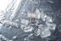 Wedding rings with splashes of water and pieces of ice. Wedding concept Royalty Free Stock Photo