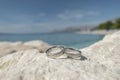 Wedding rings on a stone cliff Royalty Free Stock Photo