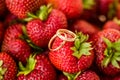 Wedding rings with strawberry Royalty Free Stock Photo