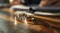 The wedding rings on table.AI generated image Royalty Free Stock Photo