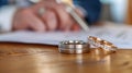 The wedding rings on table.AI generated image Royalty Free Stock Photo