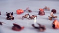 Wedding rings on table with decoration