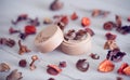 Wedding rings on table with decoration