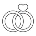 Wedding Rings thin line icon, valentine and holiday, engagement sign, vector graphics, a linear pattern on a white Royalty Free Stock Photo