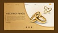 Wedding rings vector wed shop business landing page of engagement symbol gold jewellery for proposal marriage sign web