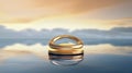 wedding rings on the water surface, 3d render illustration