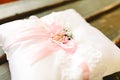 Wedding rings on a white cushion Royalty Free Stock Photo