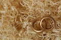 Wedding rings on wood chips