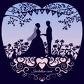 Wedding romantic invitation card with silhouette bride and groom Royalty Free Stock Photo