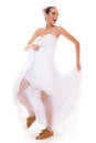 Wedding. Running bride funny woman in sport shoes Royalty Free Stock Photo