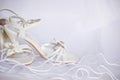 Wedding sandals and flowers over veil Royalty Free Stock Photo