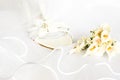 Wedding sandals and flowers over veil Royalty Free Stock Photo