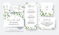 Wedding save the date, menu, label, table number, info cards vector design. Botanical, greenery, rustic, watercolor style art