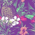 Wedding seamless pattern design with exotic tropical flowers and leave