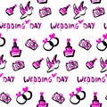 Wedding seamless pattern. Doodle style, rock and roll theme. Vector illustration. For fabric, textile, banner, design Royalty Free Stock Photo