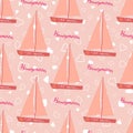 Wedding seamless pattern with sailing yacht Royalty Free Stock Photo