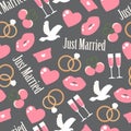 Wedding seamless pattern. Valentine background on gray background. Greeting wedding card. Royalty Free Stock Photo