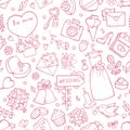 Wedding seamless pattern. Vector background with wedding symbols