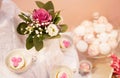 Wedding set of biscuits in pink and a rose Royalty Free Stock Photo