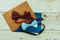 Wedding set with bowtie and two envelope and an invitation form Royalty Free Stock Photo
