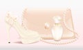 Wedding set Bride accessories Women's high-heeled shoes lady's beautiful lacquered handbag and a bottle of perfume