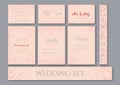 Wedding set cards with the pink hearts confetti backgrounds. Royalty Free Stock Photo