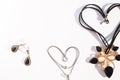 Wedding set: Necklaces forming shape of heart, earrings and jewelry box Royalty Free Stock Photo