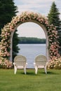 Nature romantic decor celebrate background ceremony marriage wedding beauty arch white summer Royalty Free Stock Photo