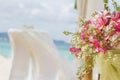 Wedding setup and flowers on tropical beach background Royalty Free Stock Photo