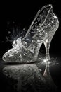 wedding shoe on a black background with sparkles and reflection