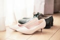 wedding shoes in wedding room Royalty Free Stock Photo