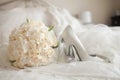 Wedding Shoes white rose bouquet Royalty Free Stock Photo
