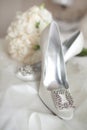 Wedding Shoes white rose bouquet Royalty Free Stock Photo