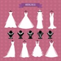 Wedding shop. Vector illustration, eps 10. Wedding dress and jewelry.