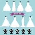 Wedding shop. Vector illustration, eps 10. Wedding dress and jewelry.