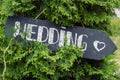 Wedding sign. Pointer (arrow) with \