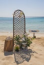 Wedding sign set up on a tropical beach paradise