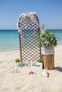 Wedding sign set up on a tropical beach paradise Royalty Free Stock Photo