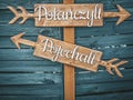 Wedding signpost, arrows, standing sign, wedding decoration.