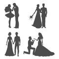 Wedding silhouette black picture of bride and bridegroom holding hands vector illustration. Silhoette of newly married Royalty Free Stock Photo