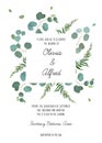 Wedding silver dollar eucalyptus square vector design card. Royalty Free Stock Photo