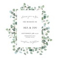 Wedding silver dollar eucalyptus vertical vector design card