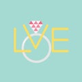 Wedding silver ring with polygonal pink diamond. Word love Flat design Royalty Free Stock Photo