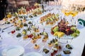 Wedding snacks. Big festive table Royalty Free Stock Photo