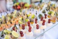 Wedding snacks. Big festive table Royalty Free Stock Photo