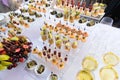 Wedding snacks. Big festive table Royalty Free Stock Photo